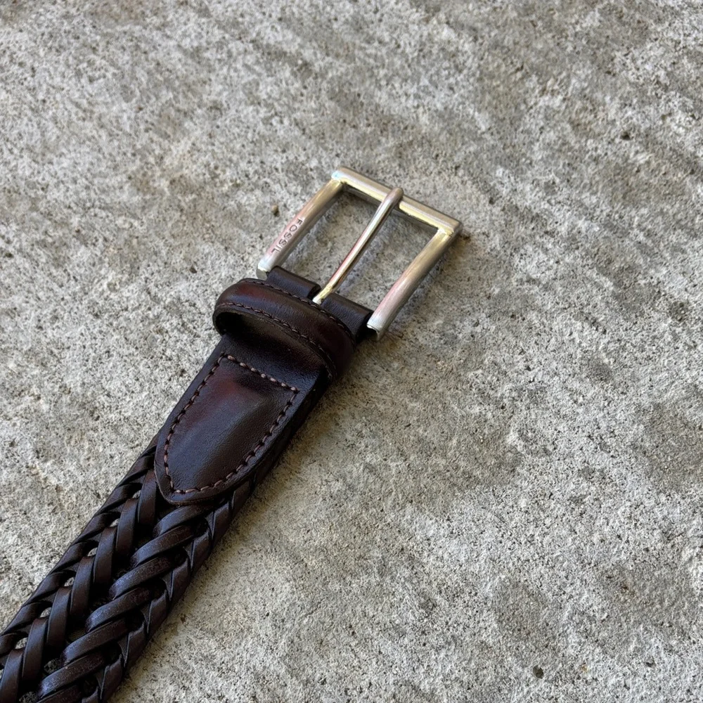 Fossil Men's Braided Leather Belt - Dark Brown